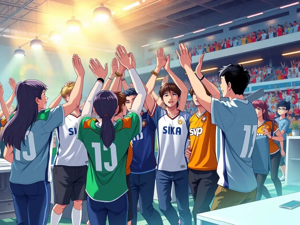 A dynamic image of a sales team celebrating a successful deal, high-fiving and cheering, symbolizing the collaborative and winning spirit fostered by The Audible's strategic sales package.