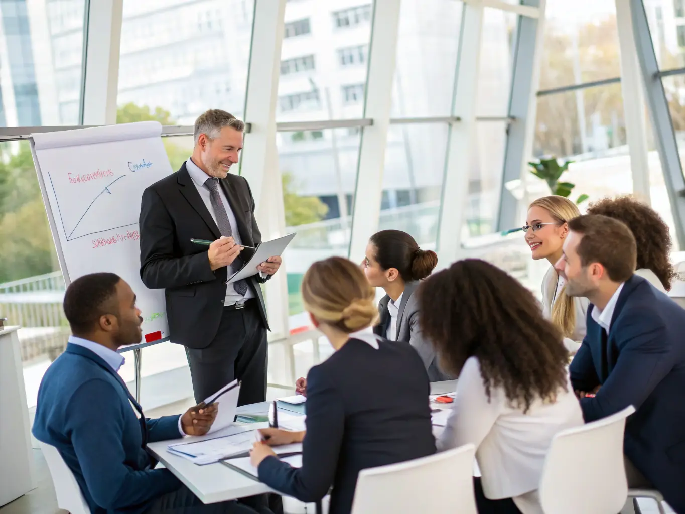 An engaging image of a sales training session, with team members actively participating and learning new strategies, emphasizing the continuous improvement aspect of The Audible's training programs.