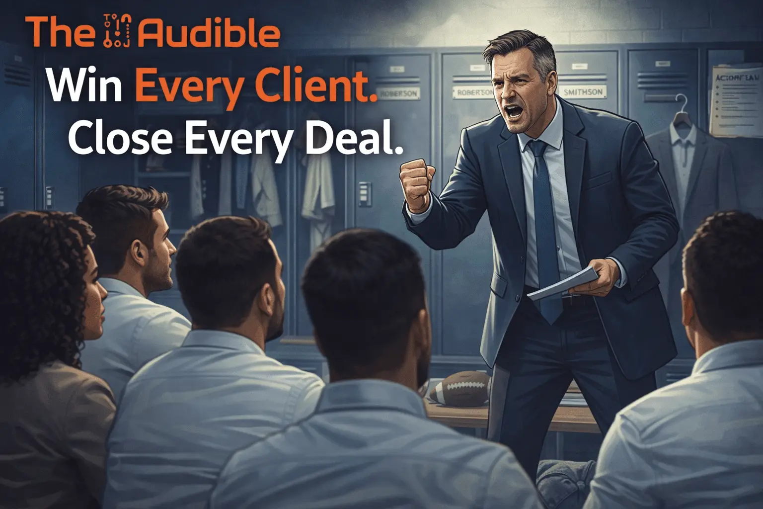 Embedded sales execution represented as a 12th man on a football sideline, actively supporting the team during live play.