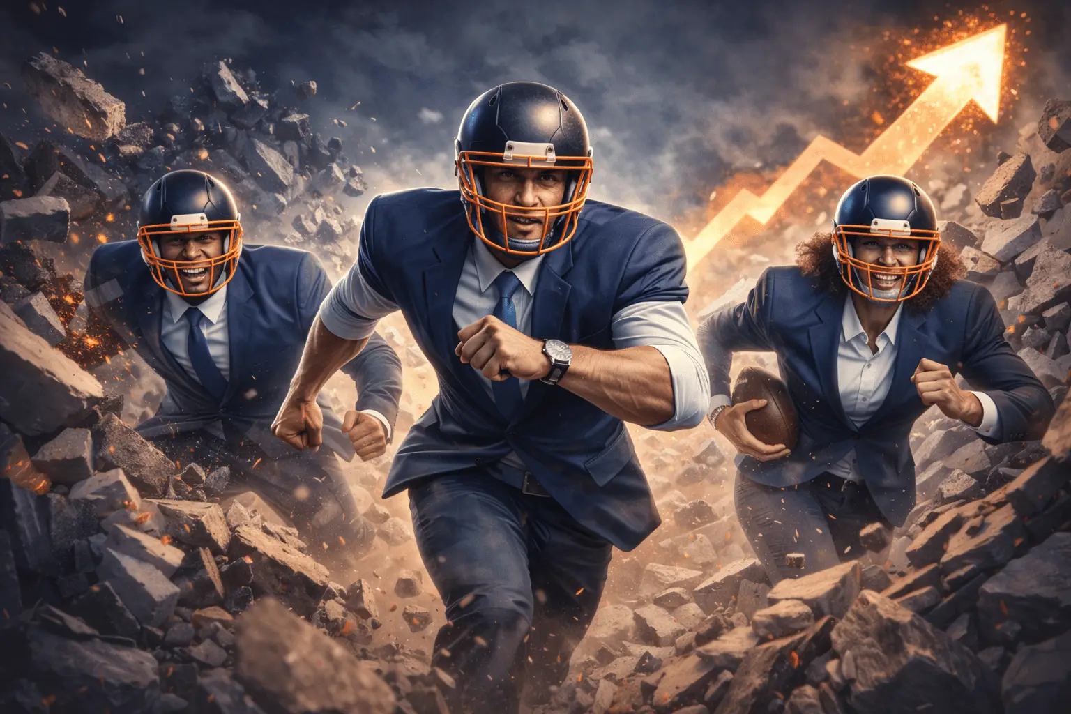 Embedded sales execution represented as a 12th man on a football sideline, actively supporting the team during live play.