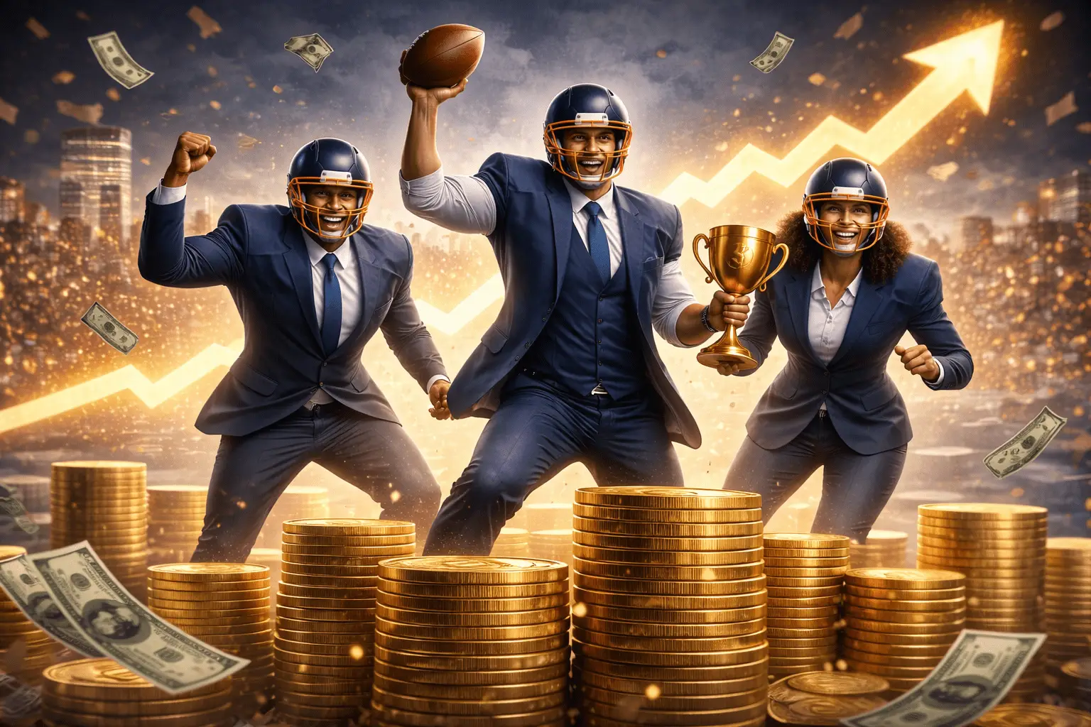 Embedded sales execution represented as a 12th man on a football sideline, actively supporting the team during live play.