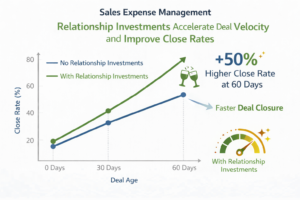 "Sales expense management chart demonstrating how relationship investments accelerate deal velocity and improve close rates"